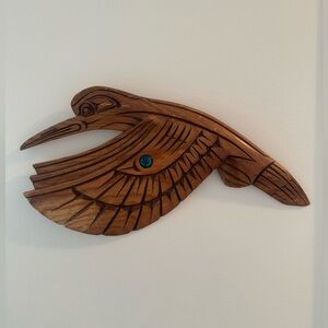 Artist Marvin Ashley Hand Carved Pacific NW Cedar Hummingbird w/ Abalone Inlay